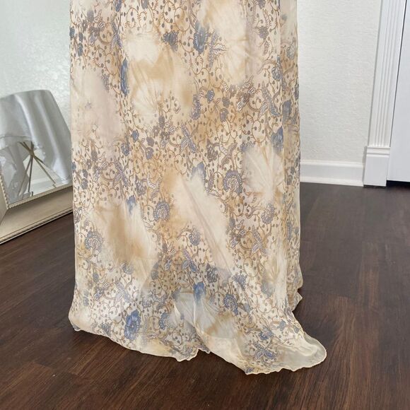 RAG Romantic Whimsical Cream Tan Mesh Blue Floral Maxi Skirt Plus Size 1X - Picture 3 of 8